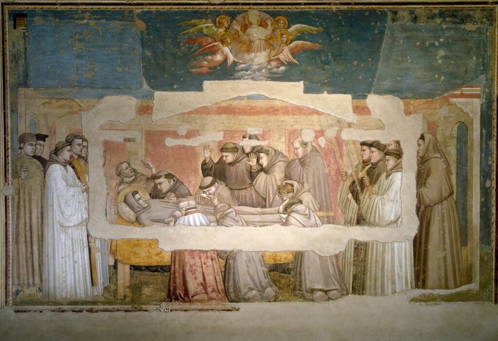 Giotto di Bondone_Assisi Szent Ferenc temetése. Stigma ellenőrzése